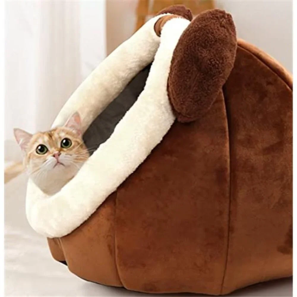Cat Bed Cave Plush Indoor Cats Removable Washable Pillow Cozy Bear House Soft